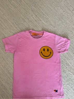 Aviator Nation Kids Pink T‑Shirt - Classic Short Sleeve Smiley Top